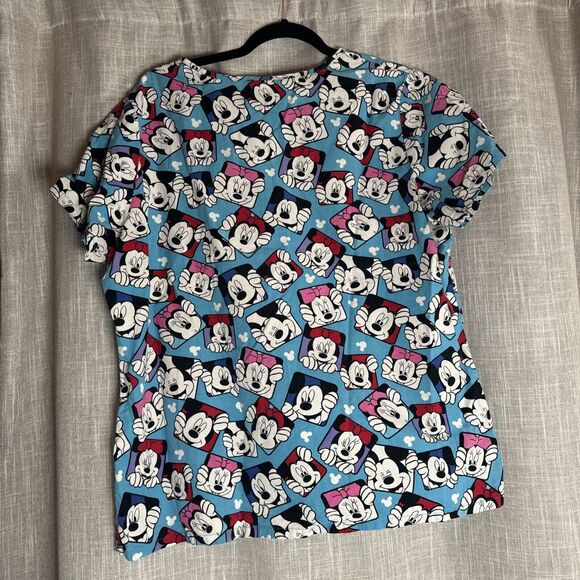 Disney Mickey And Minnie Mouse Women’s Scrub Top Size L Hearts Cute Medical Top‎ - Picture 2 of 9